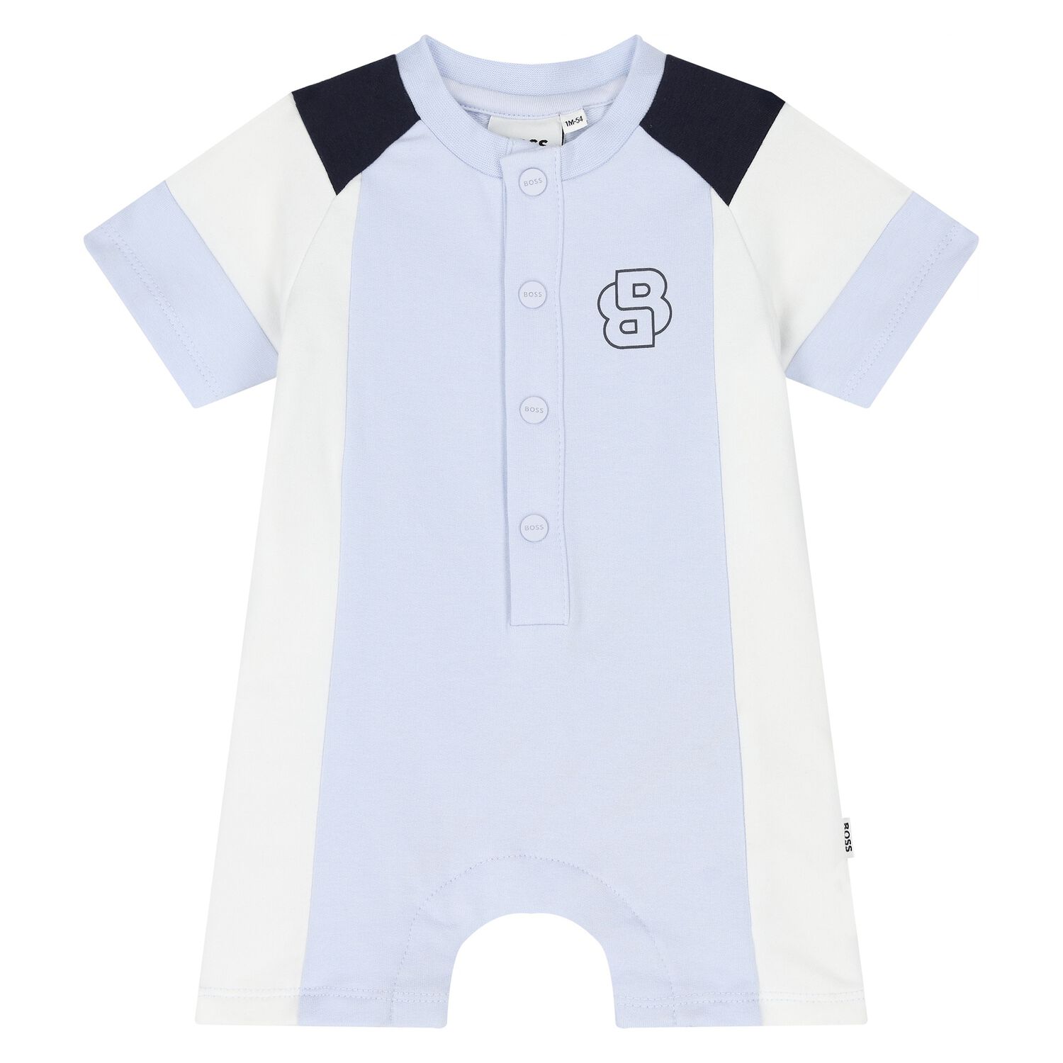 Baby Boys Blue Logo Romper, 1, hi-res