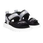 Black & White Younger Logo Velcro Sandals, 1, hi-res