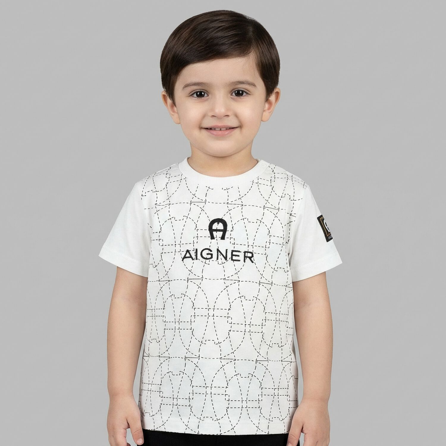 Younger Boys White Logo T-Shirt, 1, hi-res