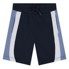 Younger Boys Navy Blue Striped Shorts, 1, hi-res