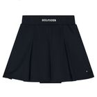 Girls Navy blue Logo Pleated Skirts, 1, hi-res