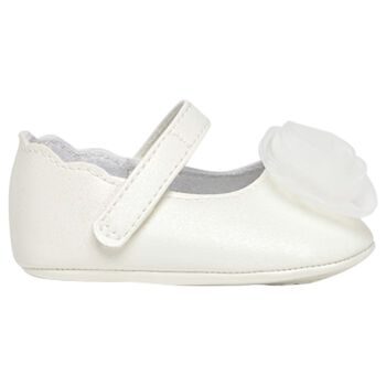 Baby Girls White Flower Pre Walker Shoes