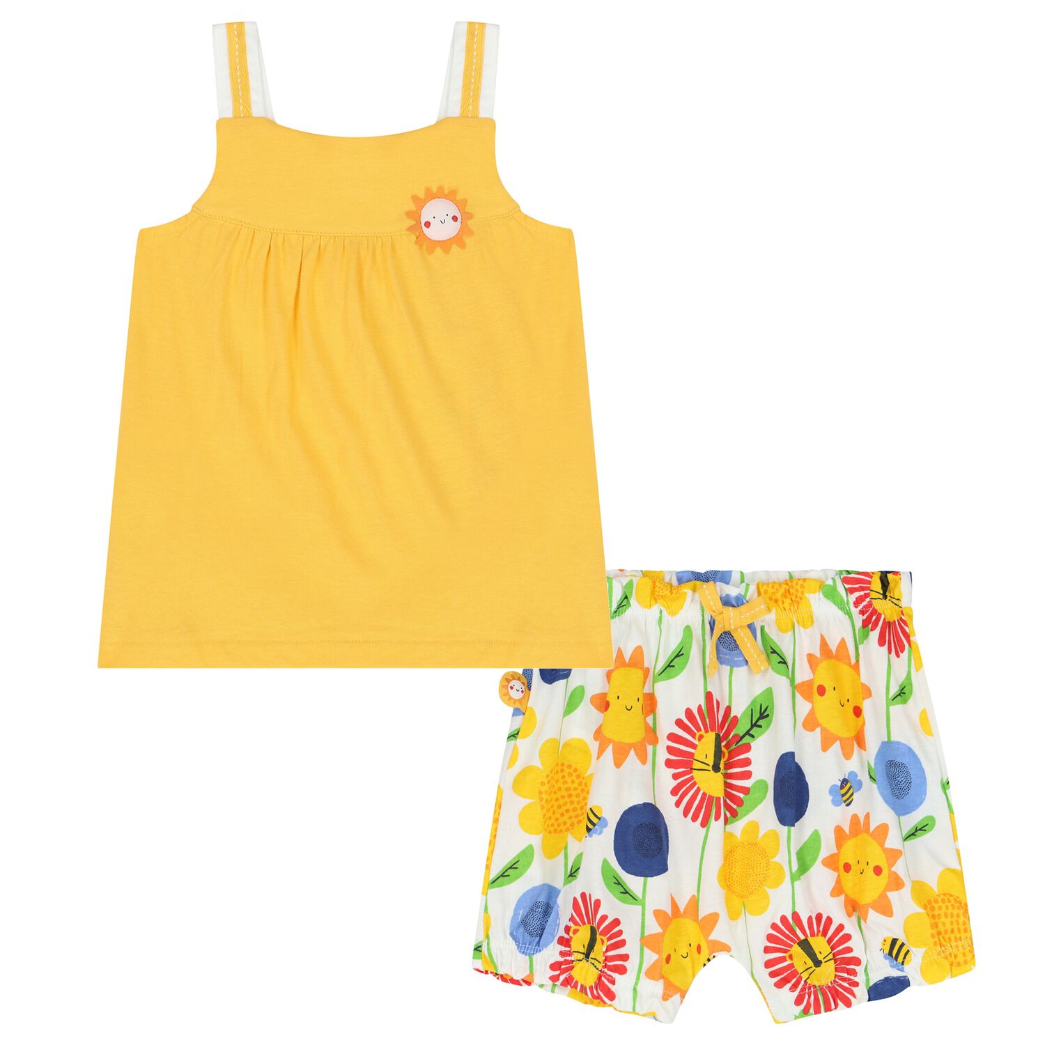 Baby Girls Yellow & White Sunflower Dress Set, 1, hi-res