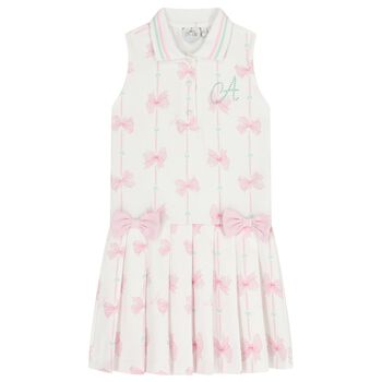 Girls White & Pink Bow Dress