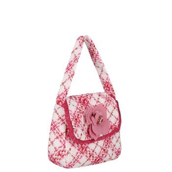 Girls Pink & White Check Tweed Bag ( 18CM )