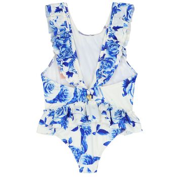 Girls White & Blue Floral Swimsuit