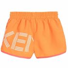 Girls Orange & Neon Pink Logo Shorts, 1, hi-res