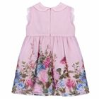 Girls Pink Floral Printed Collared Dress, 1, hi-res