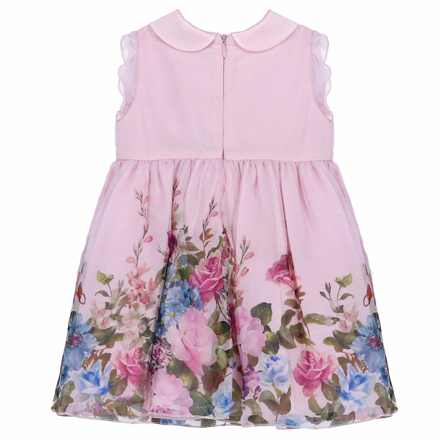 Girls Pink Floral Printed Collared Dress, 1, hi-res