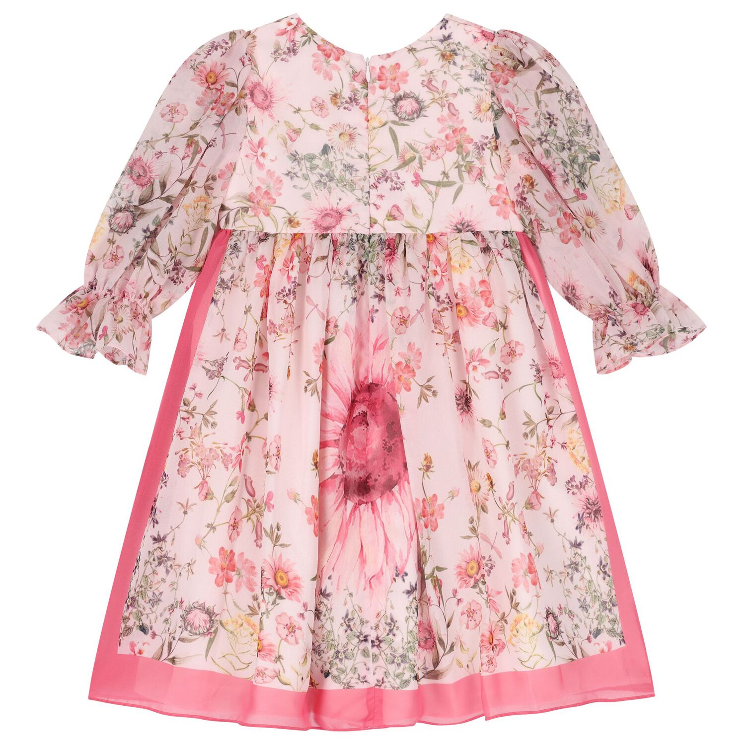 Girls Pink Floral Chiffon Dress, 1, hi-res image number null