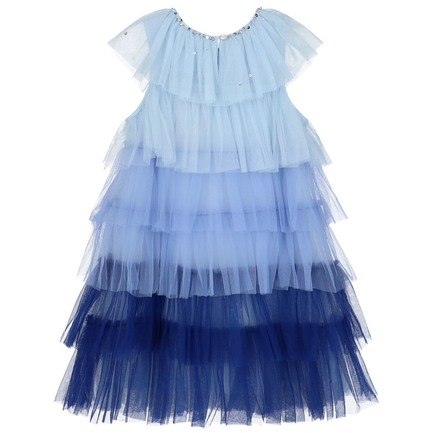 Girls Blue & Navy Embellished Tulle Dress, 1, hi-res