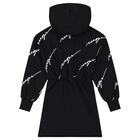 Girls Black Logo Hooded Dress, 1, hi-res