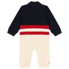 Baby Boys Navy Blue & Beige Logo Romper, 1, hi-res