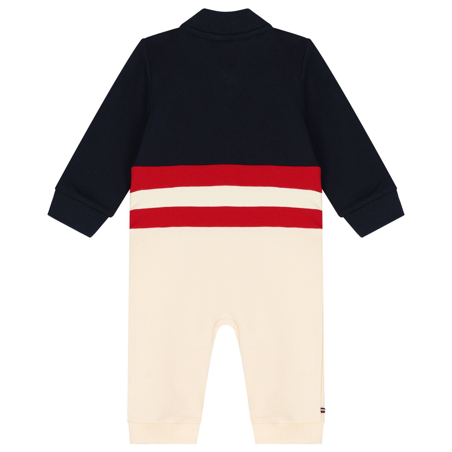 Baby Boys Navy Blue & Beige Logo Romper, 1, hi-res