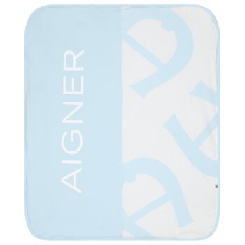 Baby Boys Blue & White Logo Blanket