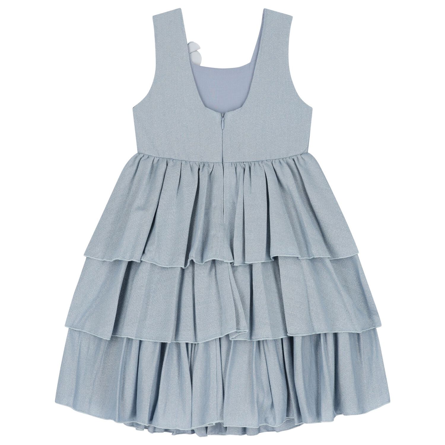 Girls Blue Flower Tiered Dress, 1, hi-res