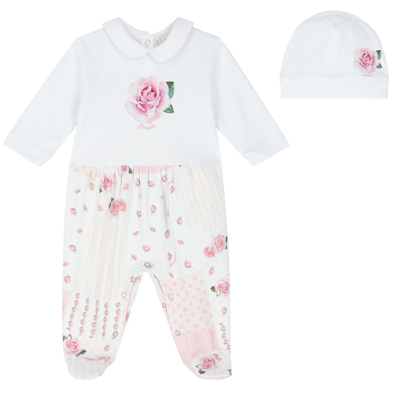 Baby Girls White Rose Babygrow Set, 1, hi-res