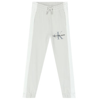 Boys White & Grey Logo Joggers