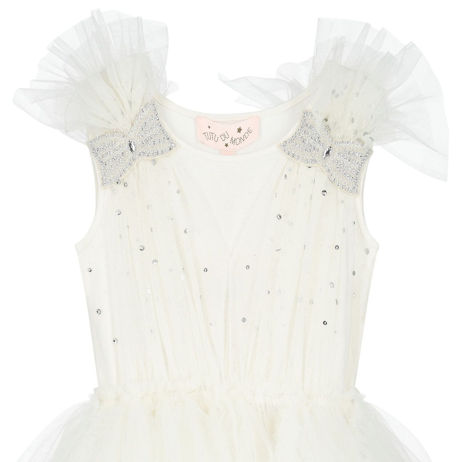Girls Ivory Embellished Sequin Tulle Dress, 1, hi-res image number null
