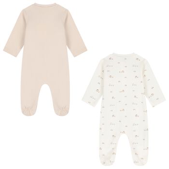 Beige & White Train Babygrows ( 2-Pack )