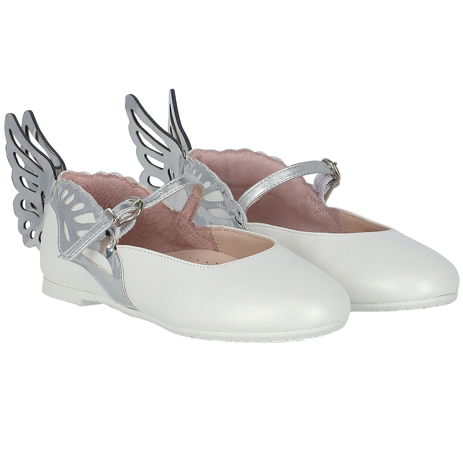 Girls White & Silver Leather Shoes, 1, hi-res image number null