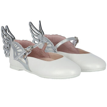 Girls White & Silver Leather Shoes