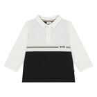 Younger Boys White & Black Logo Polo Shirt, 1, hi-res