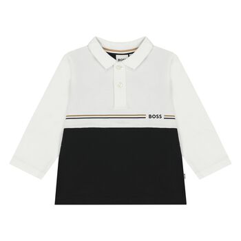 Younger Boys White & Black Logo Polo Shirt