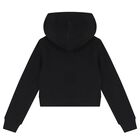 Girls Black Logo Hooded Zip Up Top, 1, hi-res