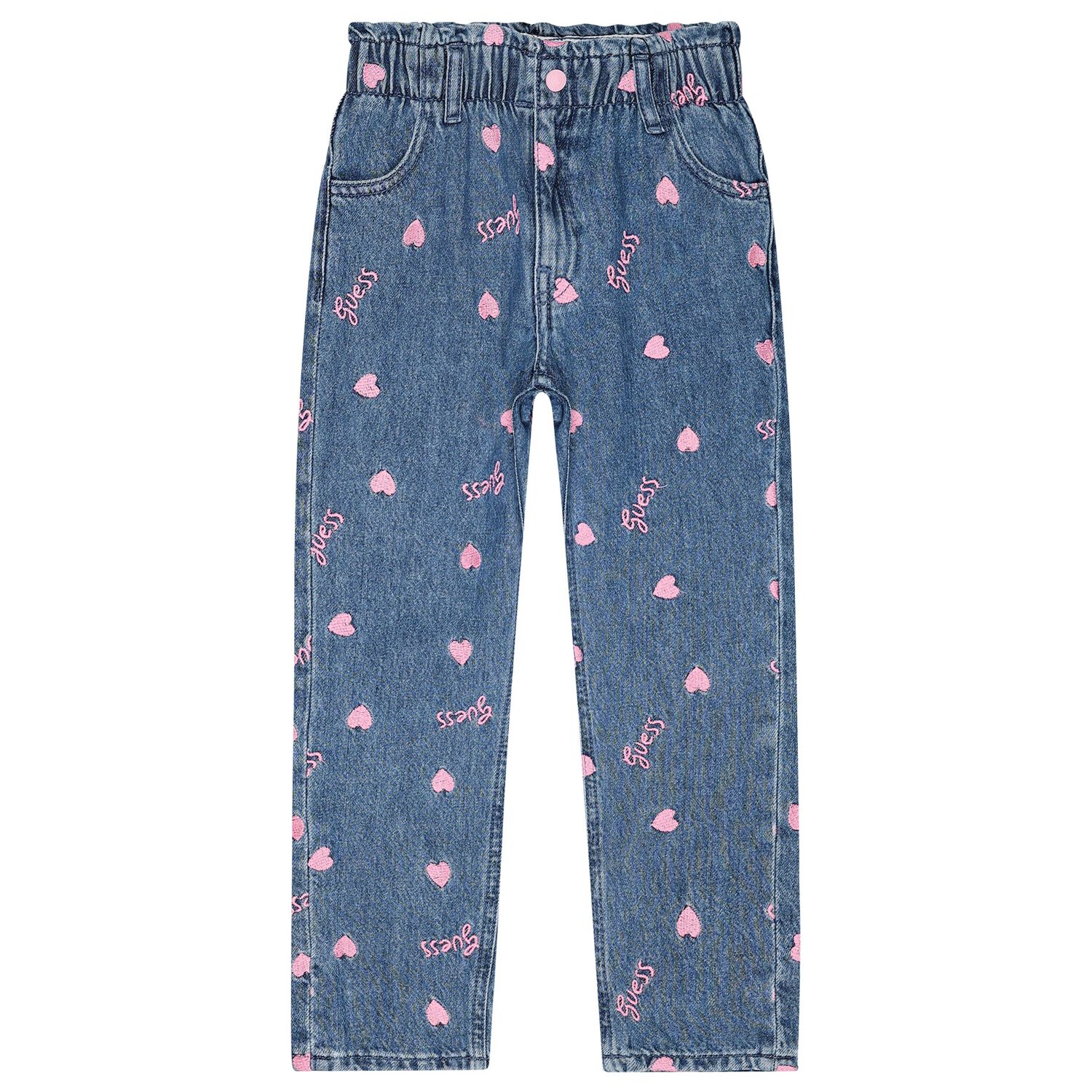 Girls Blue & Pink Logo Denim Jeans, 1, hi-res