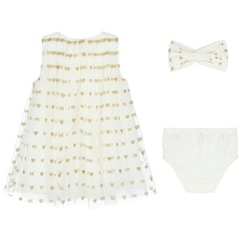Younger Girls Ivory & Gold Tulle Dress Set