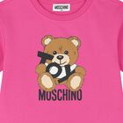Girls Pink Teddy Bear Logo Dress, 4, hi-res