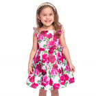 Girls White & Pink Rose Satin Dress, 1, hi-res