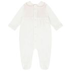 Baby Girls White & Pink Broderie Anglaise Babygrow, 1, hi-res