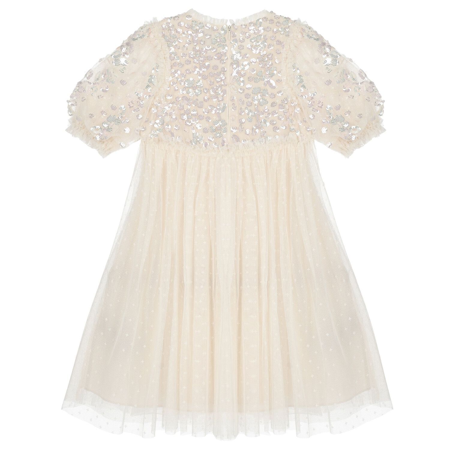 Girls Ivory Sequin & Tulle Dress, 1, hi-res