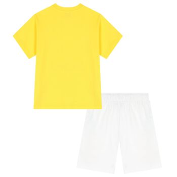 Boys Yellow & White Cotton Logo Shorts Set