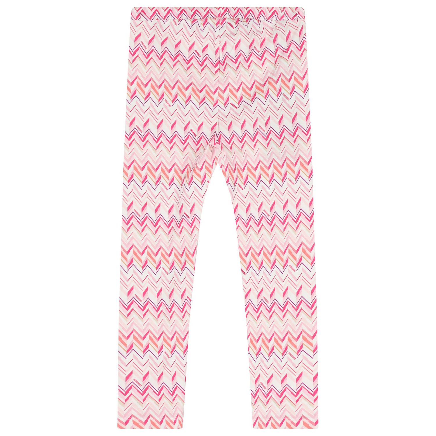 Girls White & Pink Zig Zag Leggings, 1, hi-res