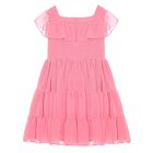 Girls Pink Chiffon Bow Dress, 1, hi-res