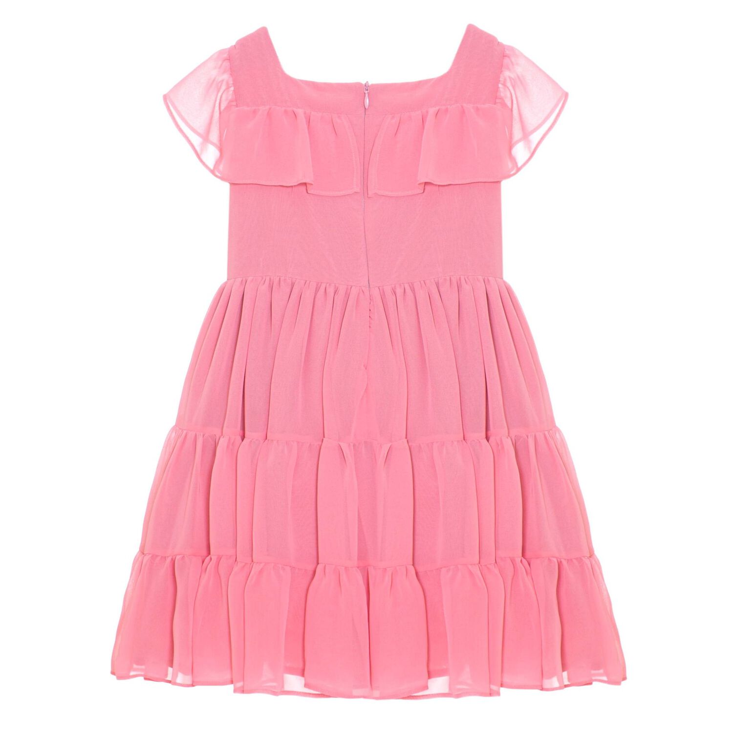 Girls Pink Chiffon Bow Dress, 1, hi-res