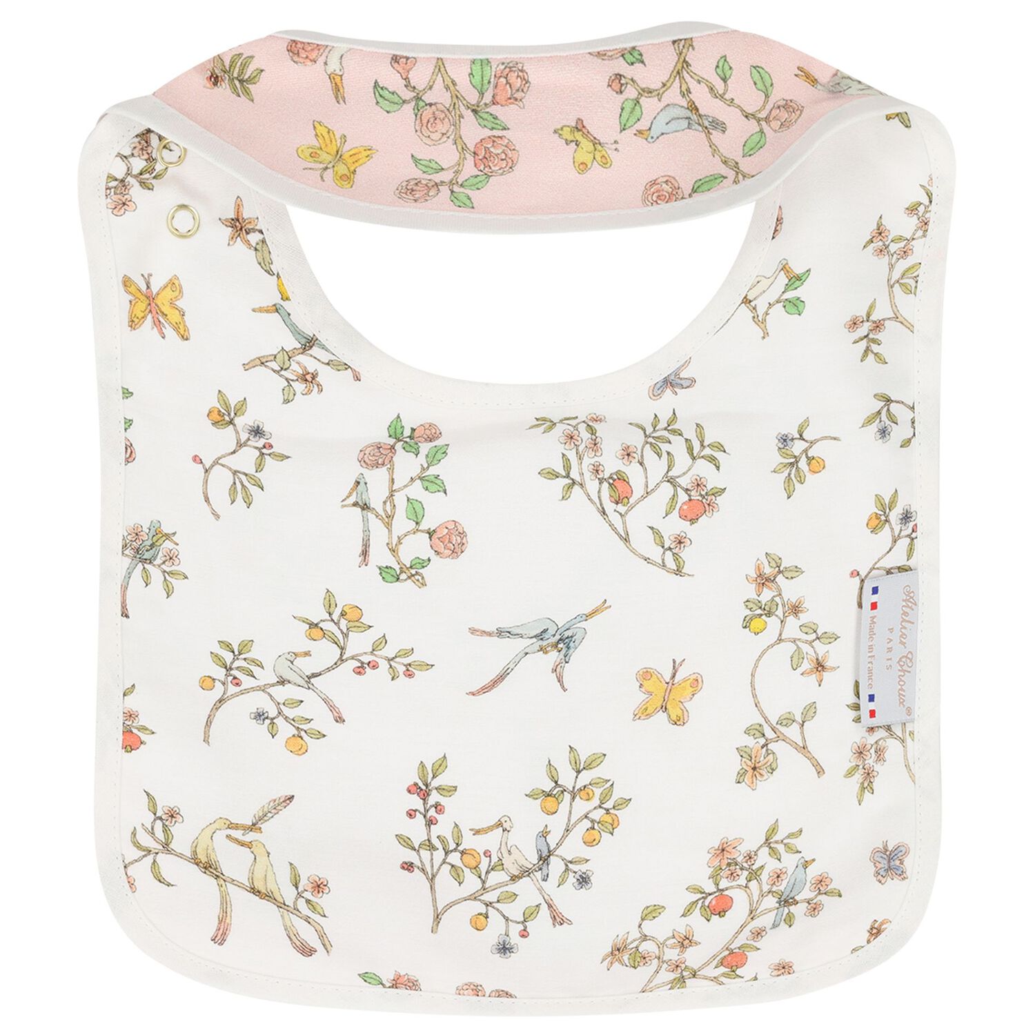 Baby Girls Pink & Ivory In Bloom Bib, 1, hi-res