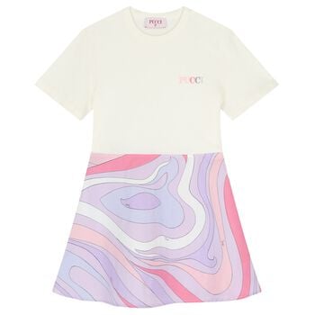 Girls White & Pink logo Dress 