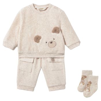 Baby Boys Beige Teddy Bear Tracksuit Set