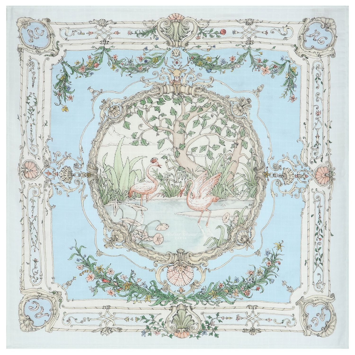 White & Blue Tapestry Brilliant Swaddle Carré Baby Blanket, 1, hi-res image number null