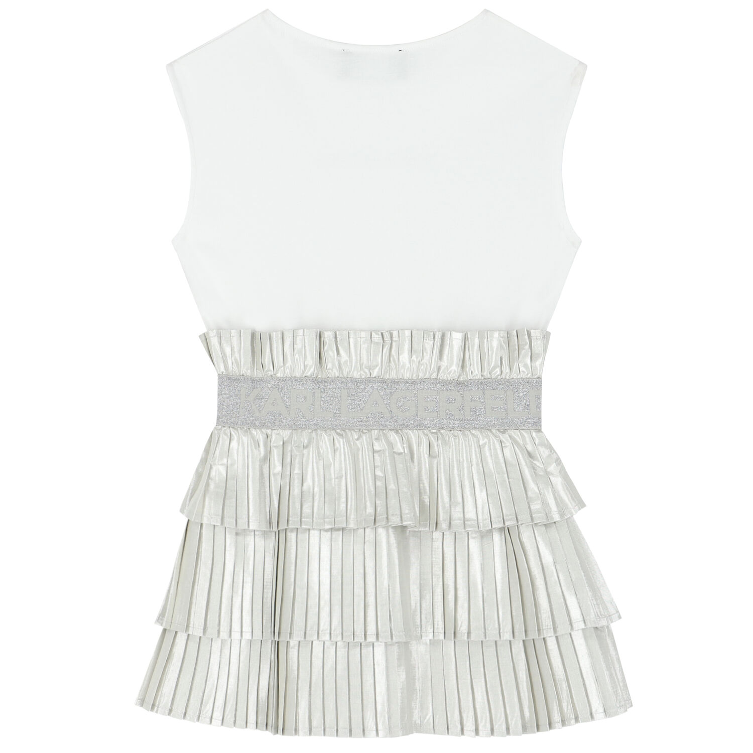 Girls Silver & White Logo Dress, 1, hi-res