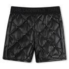 Girls Black Quilted Faux Leather Shorts, 1, hi-res