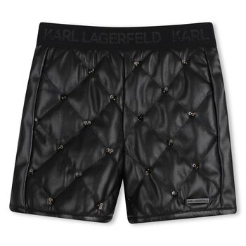 Girls Black Quilted Faux Leather Shorts