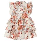 Girls Ivory & Pink Floral Tiered Dress, 1, hi-res