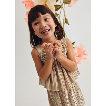 Girls Gold Pleated Skirt Set
