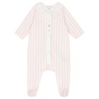 Baby Girls White & Pink Striped Babygrow, 1, hi-res