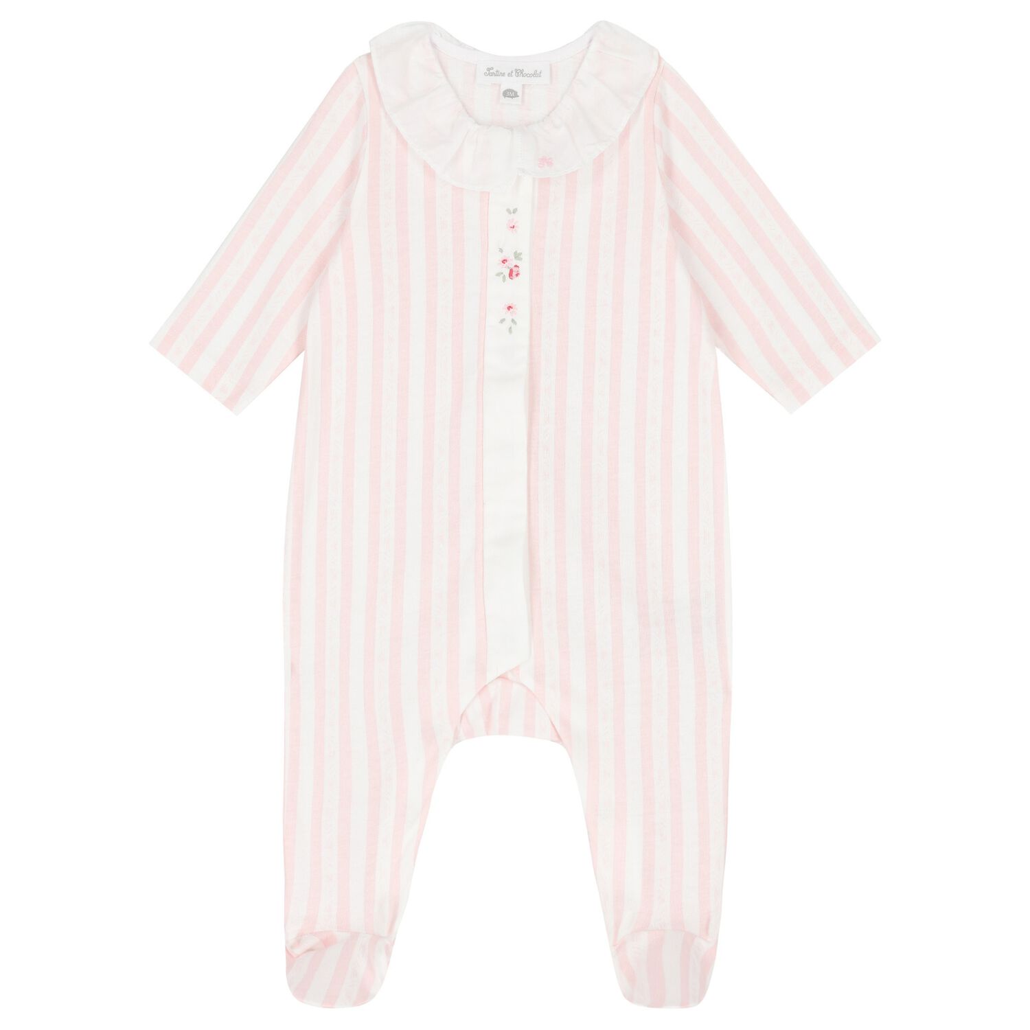 Baby Girls White & Pink Striped Babygrow, 1, hi-res